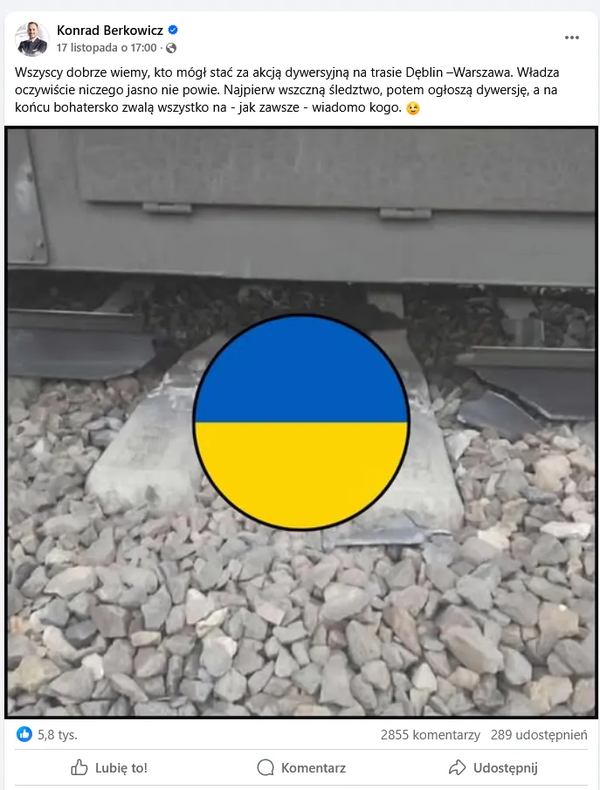 Допис у соцмережах Кондрада Берковича. Джерело: Konrad Berkowicz / Facebook